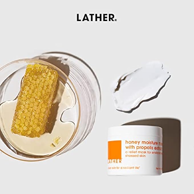 LATHER HONEY MOISTURE MASK WITH PROPOLIS EXTRACT - HYDRATING FACE MASK FOR DULL SKIN - VISIBLY RENEW, MOISTURIZE & BOOST HYDRATION FOR COMBINATION, MATURE & DRY SKIN - 4 OZ - Image 2